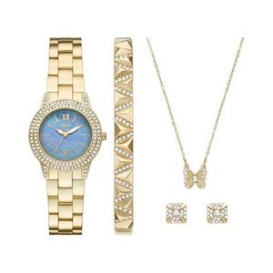 Folio Ladies' Three-Hand Gold-Tone Watch bracelet, necklace and earrings